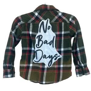 No Bad Days Plaid Flannel Button Down Shirt MEDIUM Unique Ombre Upcycled